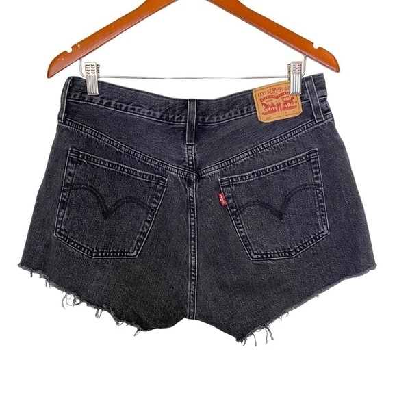 LEVI'S 501 Black Denim High Waisted Cut Off Shorts - Picture 6 of 13